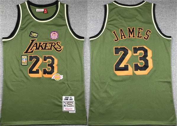 Men%27s Los Angeles Lakers #23 LeBron James Green 2018-19 Throwback basketball Jersey->los angeles lakers->NBA Jersey